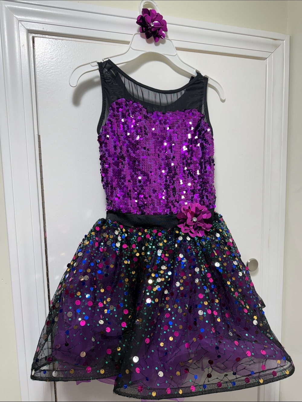 Weissman-Kids Purple Sequin Party Costume Dress with Flower Accent Large Child.